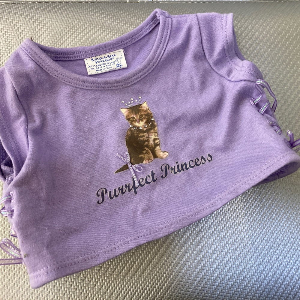 Build A Bear BAB Workshop Purple Tee “ PURRFECT PRINCESS” Kitten Kitty 🐈‍⬛